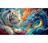 Dragon et Tigre Puzzles 1000 Pieces Cadeau Unique Jeu éducatif Challenge Toy de qualité supérieure Peinture Art pour Adultes et Enfants à partir de 14 Ans Dragon et tigre38x52cm/1000pcs