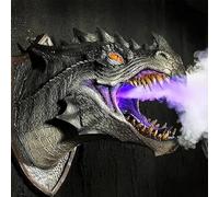 Dragon Fantastique Mural, Tête De Dragon Fixée Au Mur, Décoration Murale De Dragon avec Lumière Et Spray, Yeux Éclairés par LED, Figurines De Sculpture De Dragon À Suspendre Au Mur