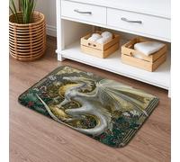 Dragon Fantasy Tapis de bain à séchage rapide, motif créature mythique argentée, absorbant, antidérapant, lavable en flanelle pour décoration de salle de bain, 40,6 x 61 cm