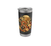Dragon floral céleste art fantaisie lune créature mythique Gobelet isotherme en acier inoxydable double paroi
