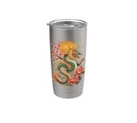 Dragon floral céleste art fantaisie lune créature mythique Gobelet isotherme en acier inoxydable double paroi