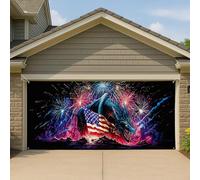 Dragon Glory - Couverture de porte de garage - Créature de feu d'artifice patriotique - Grande bannière - Décoration saisonnière - 400 x 180 cm
