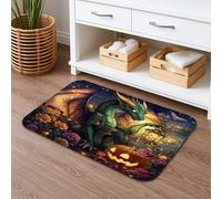 Dragon Halloween Tapis de bain à séchage rapide, motif floral coloré et citrouille, absorbant, antidérapant, lavable en flanelle pour salle de bain, 40,6 x 61 cm