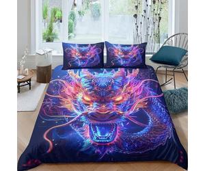 Dragon Head Parure de Lit Microfibre 3 pièces Imprimé en 3D Hypoallergique Fantaisie Neon Art Linge de Lit avec Fermeture Éclair Douce for Garçon Double（200x200cm）