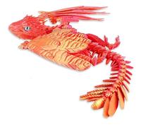 Dragon imprimé 3D avec ailes, dragon Wyvern à plumes avec mini bonus en bonus, bureau entièrement articulé à collectionner (or rouge)