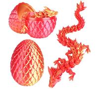 Dragon imprimé 3D - Œufs de dragon réalistes dans l'œuf - Articulé - Entièrement mobile - En cristal - Avec œuf de dragon - Jouet à presser pour enfants, adultes, maison, bureau - Rouge laser