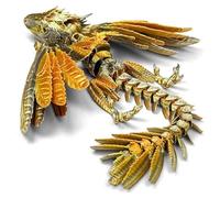 Dragon imprimé en 3D avec ailes, dragon Wyvern à plumes avec mini bonus en bonus, collection de bureau entièrement articulée (doré noir)