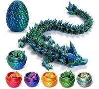 Dragon imprimé en 3D - Œufs de dragon réalistes dans l'œuf - Articulé - Entièrement mobile - En cristal - Avec œuf de dragon - Jouet à presser pour enfants et adultes - Jouet de bureau - Vert laser