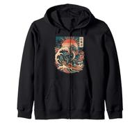 Dragon Japonais Surf Rétro Coucher de Soleil Vague Art Sweat à Capuche