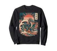 Dragon Japonais Surf Rétro Coucher de Soleil Vague Art Sweatshirt
