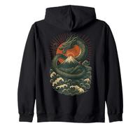 Dragon japonais Vague Volcan Soleil Mythique Power Sweat à Capuche