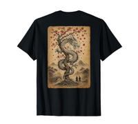 Dragon Japonais Vintage avec Cerisier en Fleurs d'arbre en Bois T-Shirt
