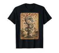 Dragon Japonais Vintage avec Cerisier en Fleurs d'arbre en Bois T-Shirt