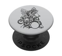 Dragon Jouant de la Batterie drôle Batteur Cool Animal Rock Musicien PopSockets PopGrip Adhésif