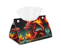 Dragon King in Fire Long sac à mouchoirs en cuir double face, imperméable et durable