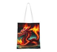 Dragon King In Fire Totes. Toile légère, double poignée, sac fourre-tout élégant pour femme, parfait pour le shopping, le travail et le transport quotidien.
