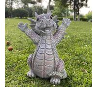 Dragon LED méditant dans le jardin l Figure de dinosaure d'extérieur avec lumière l Sculpture en résine pour la terrasse, la cour & la décoration intérieure - Fantasy Decoration