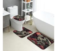 Dragon - Lot de 3 tapis de salle de bain en flanelle à séchage rapide, absorbants, antidérapants, lavables, en forme de U, style vintage, à séchage rapide