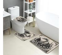 Dragon - Lot de 3 tapis de salle de bain gothique, noir, blanc, absorbants, antidérapants, lavables en forme de U, en flanelle, à séchage rapide