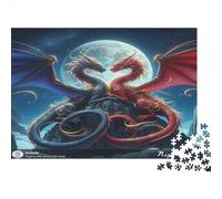 Dragon Love Fantasy 100% Recycled Cardboard Twin Dragons Under Moon 1000Pc Puzzle Adults Unique Classic Educational Games Brainteasing 38x26cm/1000pcs