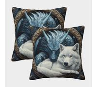 Dragon Mythique - Art du Loup Housse Coussin 2 Pièces Art Taie d'oreiller Décoratifs Taies d'oreiller Salon Et Lit Protecteurs