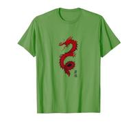 Dragon Mythique Chinois Rouge Calligraphie Tai Chi T-Shirt, Homme, Herbe, S