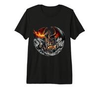 Dragon Noir Coup de feu château Attaque médiéval T-Shirt Haut de Gamme