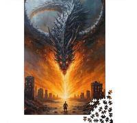 Dragon Noir Géant Puzzle 1000 Pièces Papier pour Adultes Ruines de l'Apocalypse Puzzle en Famille Concentration Détente Cadeau 70x50cm/1000pcs