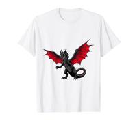 Dragon Noir Puissant avec Ailes Rouges T-Shirt Graphique avec Valeur