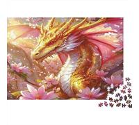 Dragon Or Parmi Fleurs Puzzle 1000 Pièces Adulte sans Poussière, Jeu De Puzzle Premium Jeu Éducatif Décompression pour Une Activité Détente, Fun Fresent & Activités pour La Maison 38x26cm/1000pcs