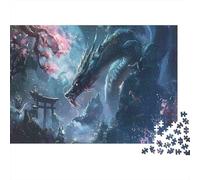 Dragon Oriental Nuit Sakura Puzzle 1000 Pièces Papier pour Adultes Scène Nocturne Jeu de Puzzle 1000 Pièces Détente Décoration 38x26cm/1000pcs