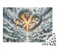 Dragon Oriental Paysage Nuage Puzzle pour Adultes Puzzle 1000 Pièces Scène Nocturne Puzzle en Famille 70x50cm/1000pcs