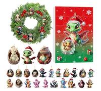 Dragon Ornament Advent Christmas Calendar - 24-Day Acrylic Countdown Display, Mythical Dragon Baby Decor, Unusual Collectible Keepsake for Home Tree, Holiday Decoration, 10.24x7.09x1.18 Inches