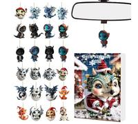 Dragon Ornaments Advent, 24 jours de décoration plate en acrylique 2D pour bébé, calendrier de compte à rebours de Noël 2025, pendentif animal pour rétroviseur, mur, fenêtre, porte d'arbre