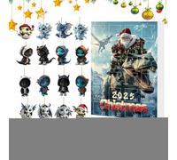 Dragon Ornaments Advent - 2D Acrylic Hangable Ornament for Christmas Countdown, Fun Animal Pendant Calendar with Tree, 24 Days Decoration Advent for Car, Rearview Mirror, Party Use 10.24x7.09x1.18 inc