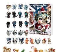 Dragon Ornaments Advent - 2D Acrylic Hangable Ornament for Christmas Countdown, Fun Animal Pendant Calendar with Tree, 24 Days Decoration Advent for Car, Rearview Mirror, Party Use 10.24x7.09x1.18 inc