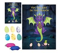 Dragon Party Game Pin The Bow On The Dragon - Lot de 36 autocollants en forme d'œuf de dragon pour le thème du dragon d'Halloween, de Noël, d'anniversaire, cadeaux pour enfants, filles, garçons