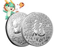 Dragon Pièces Métal - Pièce d'or et d'argent double face de l'année du dragon,Pièce commémorative de collection d'insignes pour couple, pièce de monnaie de l'année du dragon pour attirer la prospérité