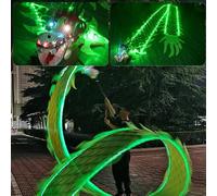 Dragon Poi avec lumière LED, danse du dragon de remise en forme nocturne, banderole de ruban d'entraînement en spirale du dragon for enfants, adultes et personnes âgées(Color:Green,Size:500cm/16.4ft)