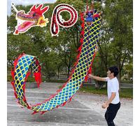 Dragon Poi Danse Ruban avec échelle Et Tête, Flinging Dragon Streamer Jonglage en Plein Air, Flowy Silk Dragon Poi pour Park Yard Beach, Blue, 6m (20ft)