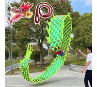 Dragon Poi Danse Ruban avec échelle Et Tête, Flinging Dragon Streamer Jonglage en Plein Air, Flowy Silk Dragon Poi pour Park Yard Beach, Green, 10 m (33 ft)