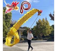 Dragon Poi Danse Ruban avec échelle Et Tête, Flinging Dragon Streamer Jonglage en Plein Air, Flowy Silk Dragon Poi pour Park Yard Beach, Yellow, 6m (20ft)