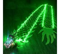 Dragon Poi Lumineux à LED, Exercice carré Fluide, Danse, Ruban Dragon Poi, Ruban Dragon Rotatif s'illuminant for Un défilé Nocturne(Green,10m)