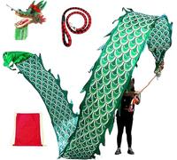 Dragon Poi Rubans De Filature De Dragon De Danse Verte, Ensemble De Poi Tournant Et Secoué Lavables en Soie avec Tête De Dragon, for La Danse du Ventre, Drapeaux Poi Soie Colorés(Green,8m)