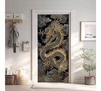 Dragon Poster De Porte Trompe L'oeil, Asie Auto-Adhésif Sticker Mural, pour Chambre Salon Cuisine, Chinoise Stickers Autocollants de Porte 85x215 cm