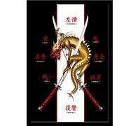 Dragon - Poster - Samurai Swords + cadre amovible, Shinsuke® Maxi MDF noir, vitre acrylique