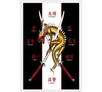 Dragon - Poster - Samurai Swords + cadre interchangeable, Shinsuke® Maxi MDF blanc, vitre acrylique