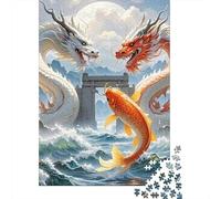 Dragon Puzzle À 1000 Morceaux Papier Épais Deux Dragons & Carpes Koi Puzzle Familial Familles 8 Ans+ Passionnés Casse-tête Heures Divertissement Garanties 52x38cm/1000pcs