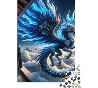 Dragon Puzzle À 1000 Morceaux Papier Épais Dragon à Ailes Bleues Puzzle Familial Passionnés Casse-tête Compatible Plateau Heures Divertissement Garanties 52x38cm/1000pcs