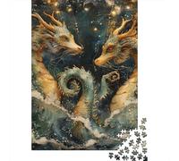 Dragon Puzzle À 1000 Morceaux Papier Épais Les Dragons Jumeaux Dorés Puzzle Familial Parents-Enfants Activité Lien Familial Heures Divertissement Garanties 52x38cm/1000pcs